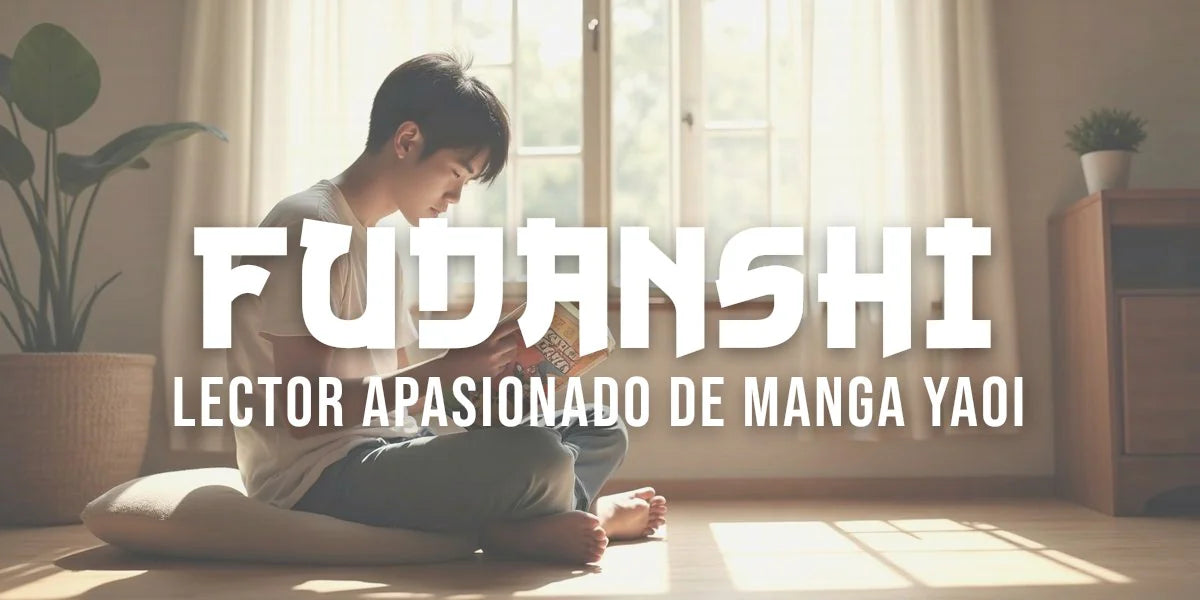 Hombre joven absorto leyendo manga yaoi en una habitación con luz natural, expresión concentrada, páginas visibles con ilustraciones características del género.