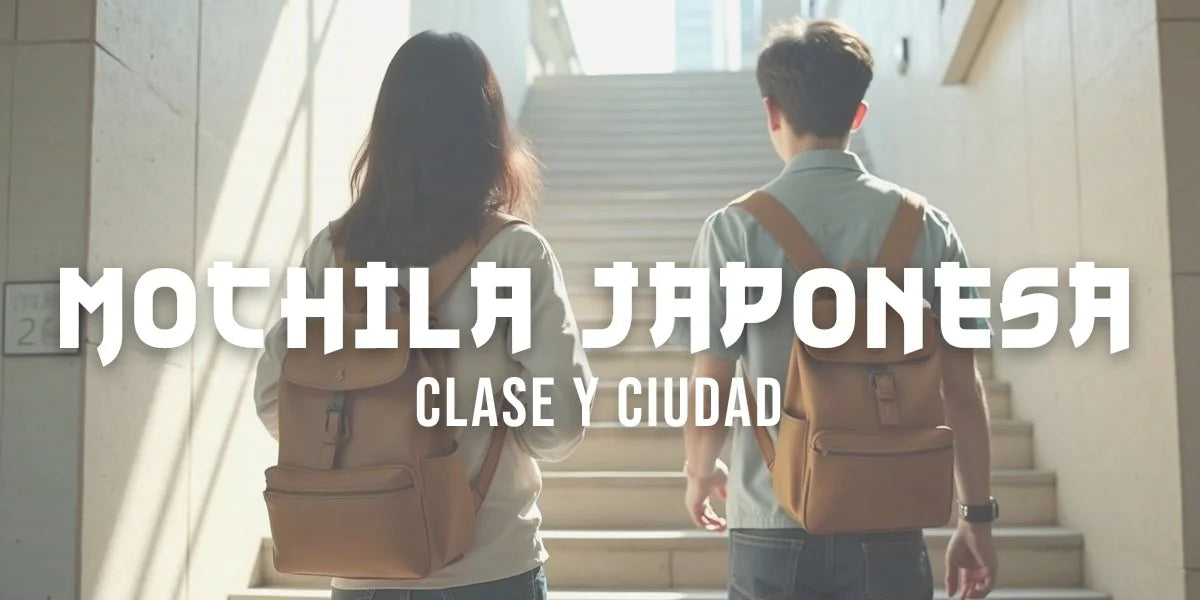 Dos jovenes con mochilas japonesas tipo randoseru caminando hacia la estacion