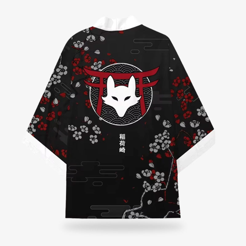 El kimono japones zorro con elegantes motivos kitsune, que combina el simbolismo mítico y el arte textil japonés.