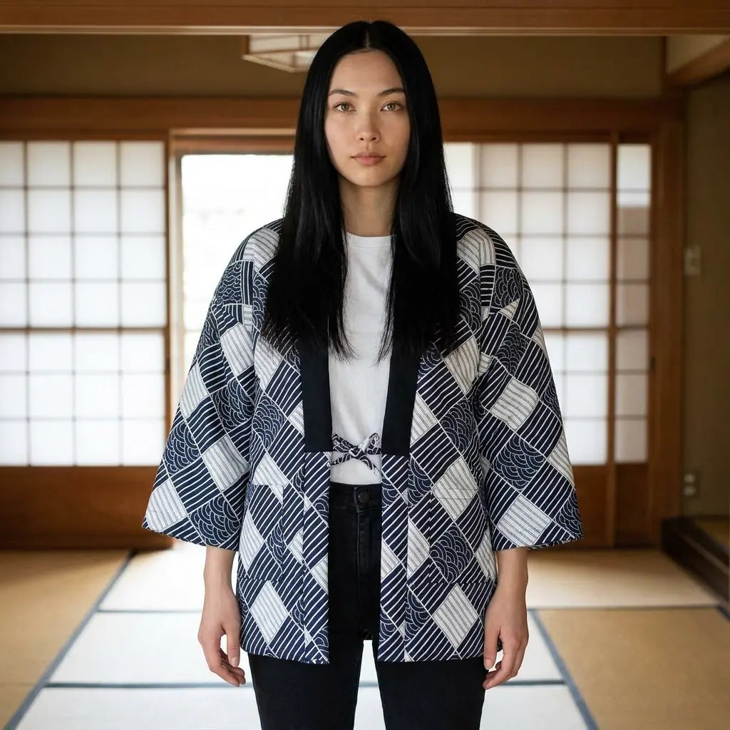 Abrigo japonés para hombre con motivo wagara