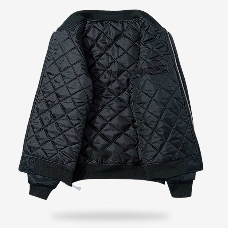Bomber de estilo japonés forrado con mangas largas en color negro