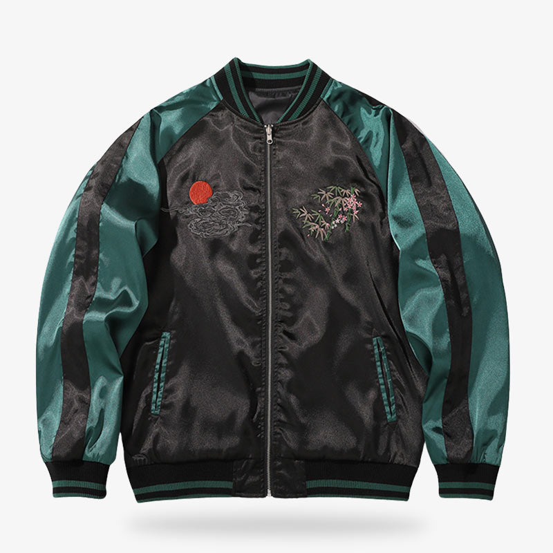 Chaqueta bomber con bordado floral y tigre que combina fuerza y belleza