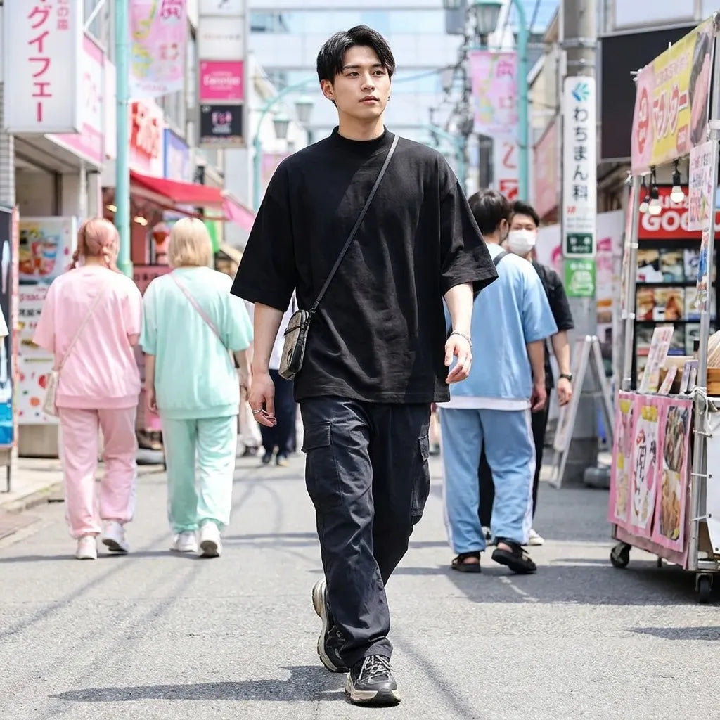 Camisa estilo japones hombre en algodón negro