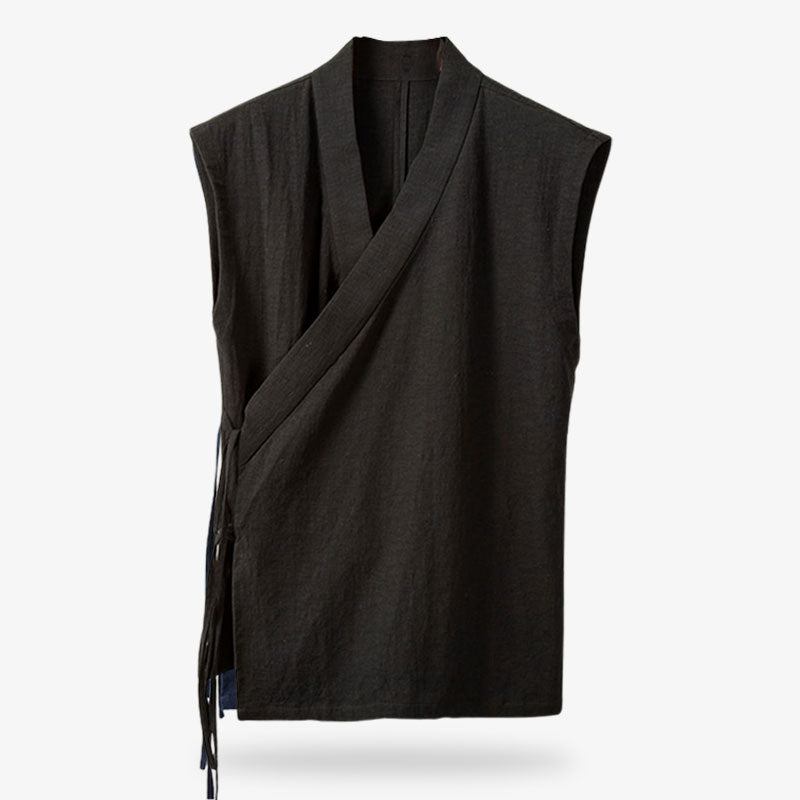 Detalle del cuello en V de la camisa japonesa