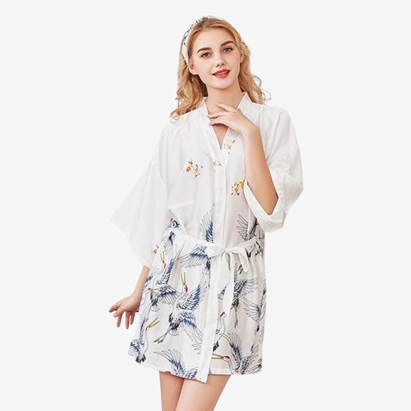 Camisón kimono con estampado de grullas para mujer