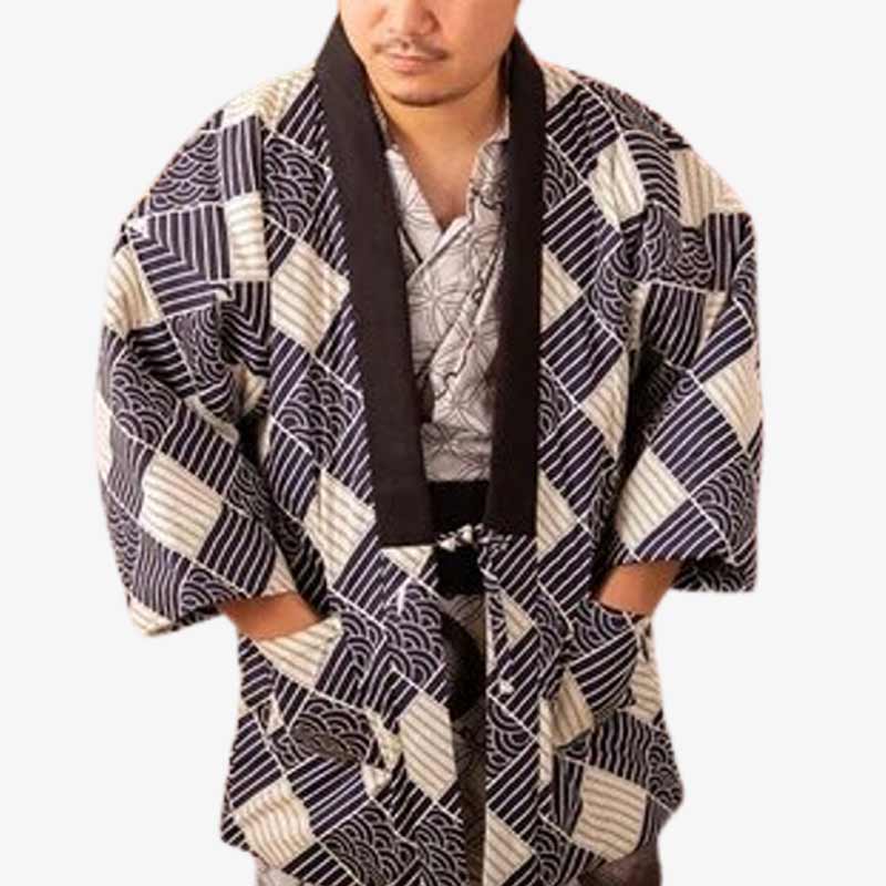 Chaqueta hanten de algodón cálida con estampado de motivos wagara japoneses