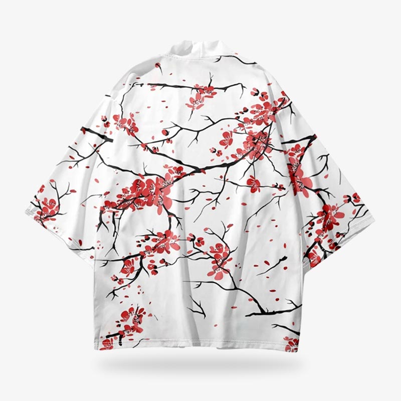 Chaqueta kimono blanca con estampado floral de flores de cerezo