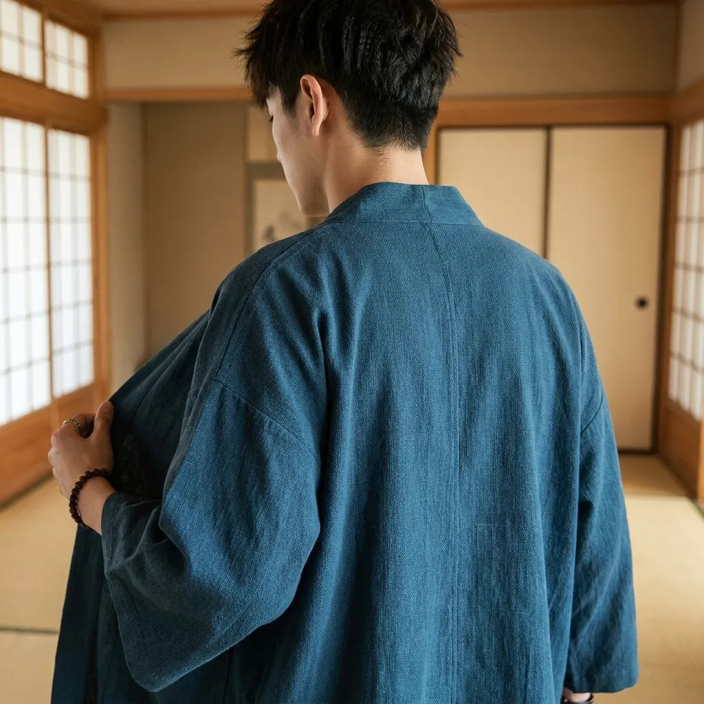 Vista trasera del haori japonés para hombre