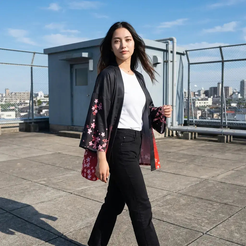 Chaqueta Kimono Mujer en plano, vista trasera