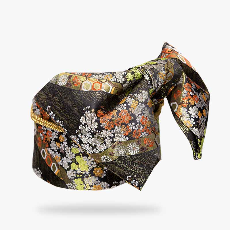Cinturón obi rojo bordado con motivos florales japoneses para kimono de mujer
