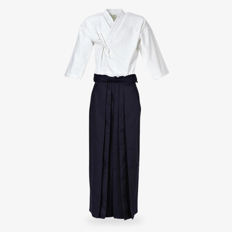 Conjunto de hakama para artes marciales japonesas Aikido y Kendo, con keikogi blanco y hakama negro tipo falda-pantalón