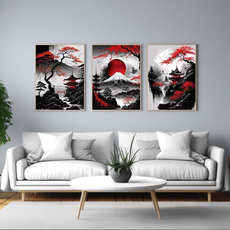 Set de cuadros de paisaje japonés con monte Fuji para el salón