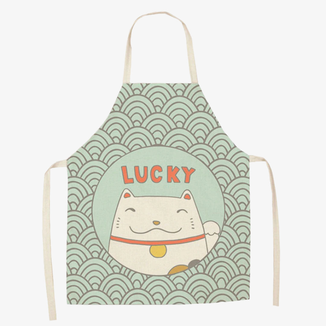 Delantal maneki neko con estampado de gato de la suerte