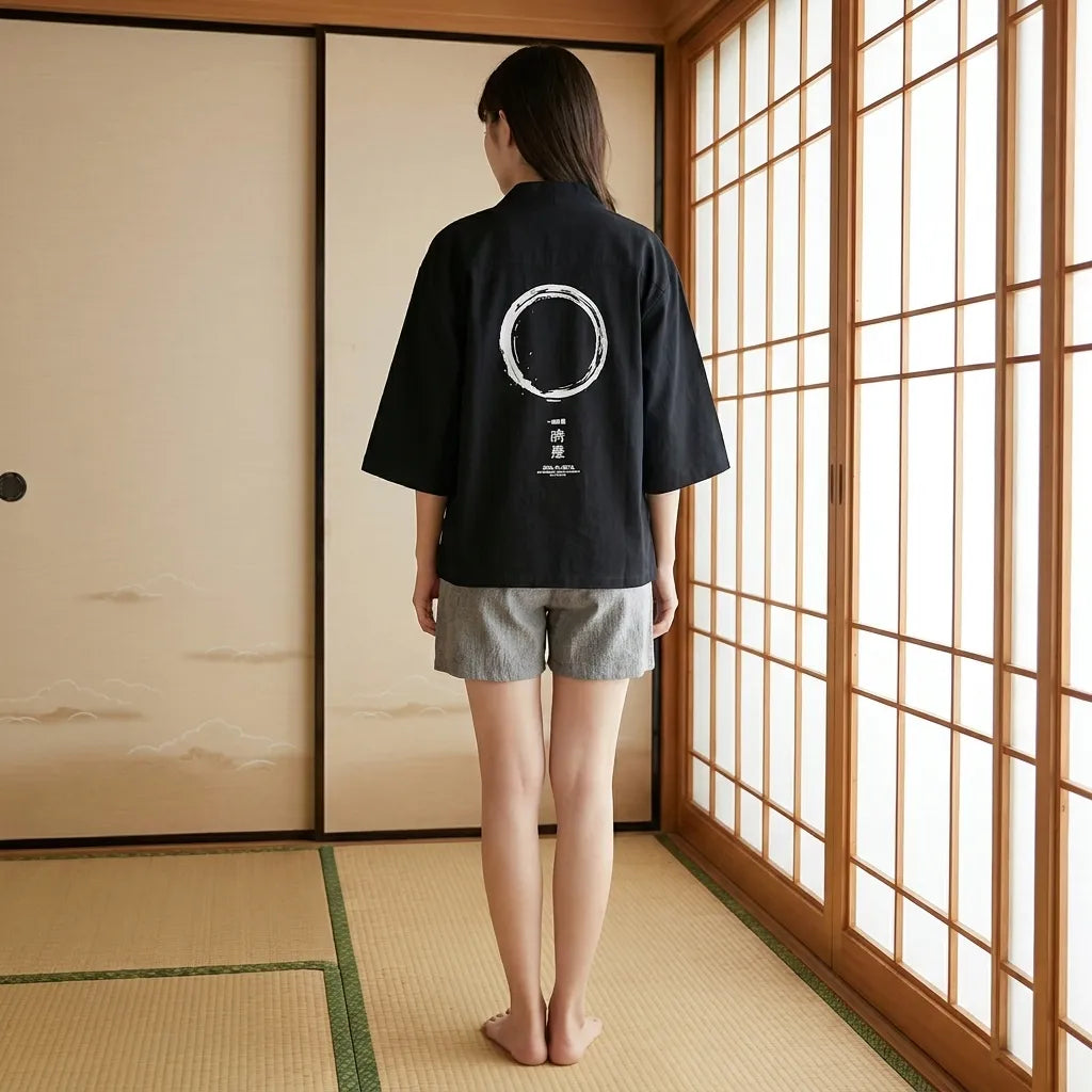 Haori algodón corte recto japonés