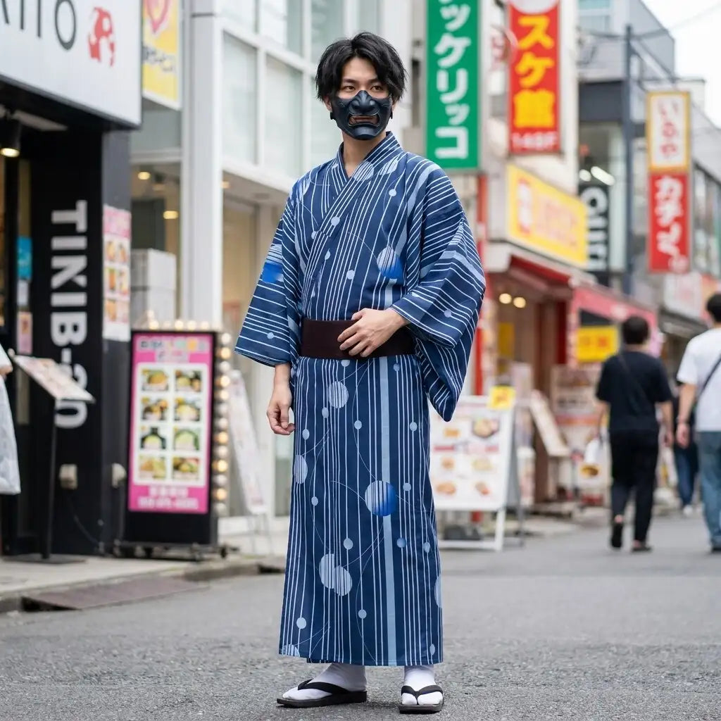 Haori azul a juego con kimono de hombre