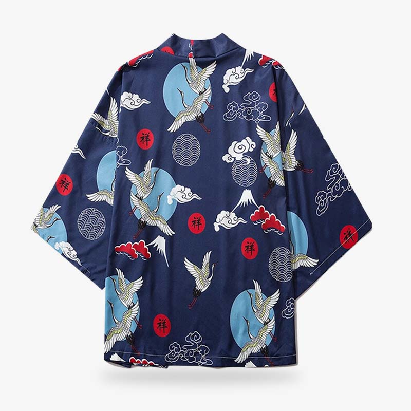 Haori con grullas japonesas azul marino