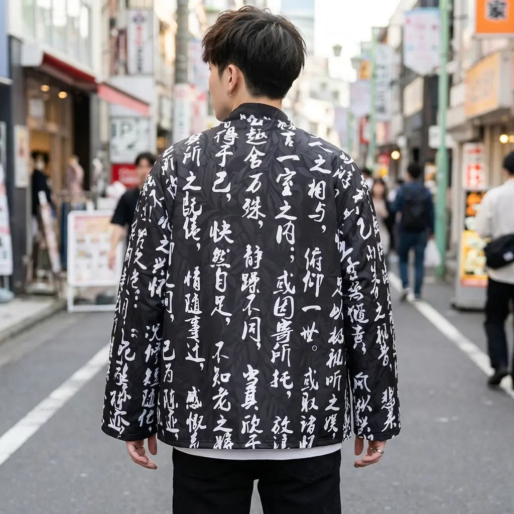 Haori Kanji Negro vista frontal