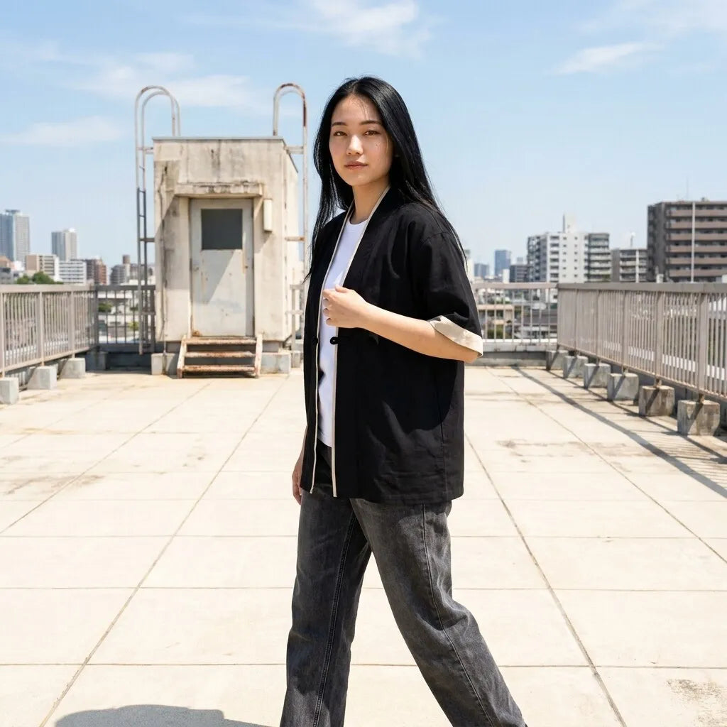 Haori Kimono Negro vista frontal