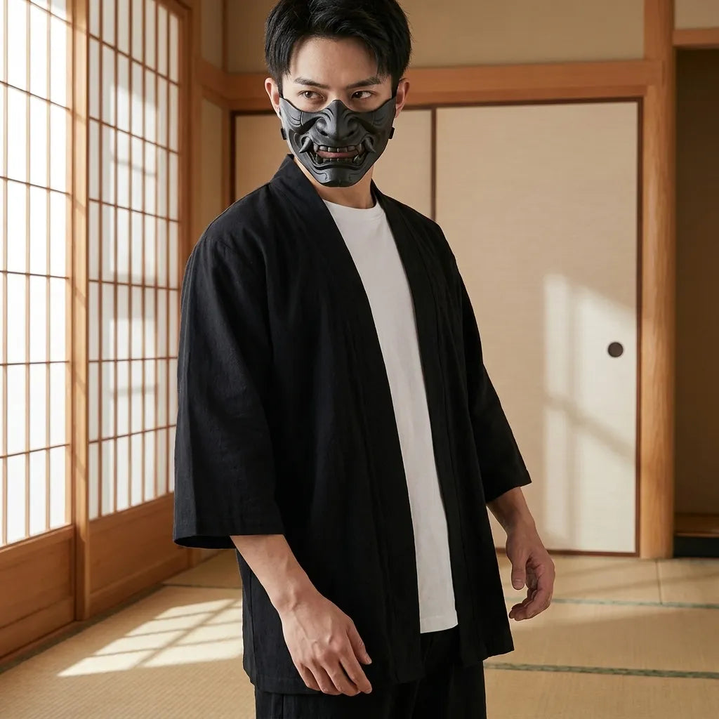 Haori negro hombre visto de frente