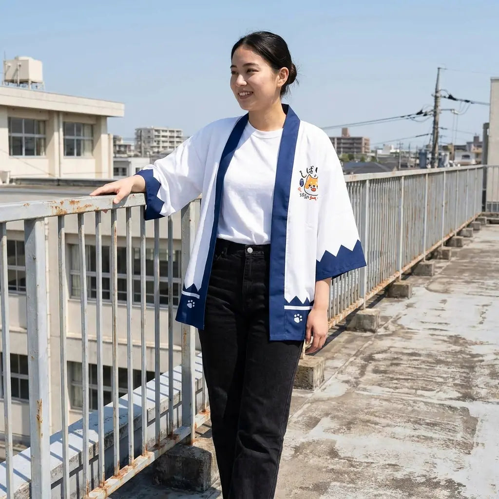 Haori con ilustración de Shiba Inu bordada
