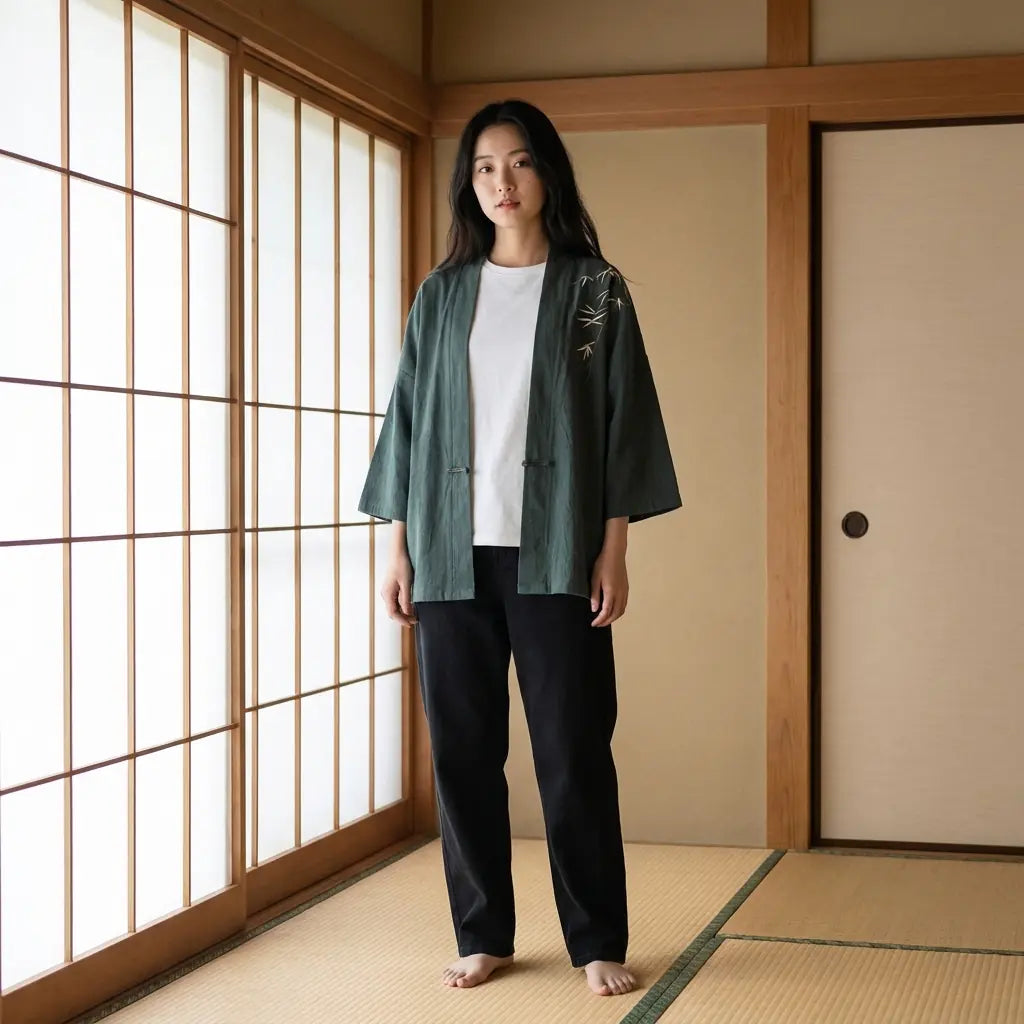 Haori Verde Bambú vista frontal