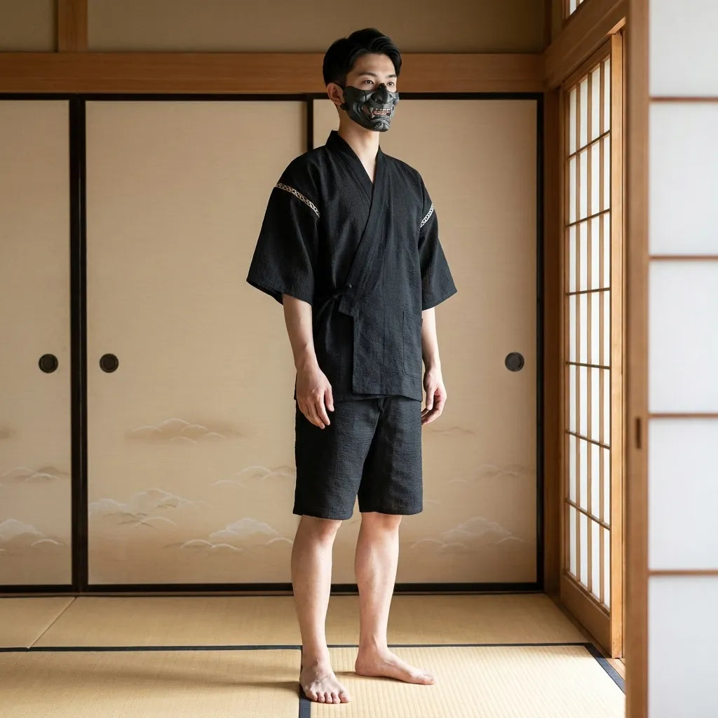 Jinbei tradicional hombre con chaqueta cruzada