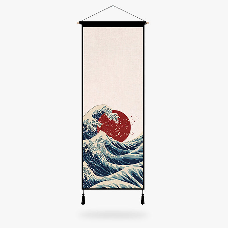 Kakemono con el motivo de la Gran Ola de Kanagawa impreso en lienzo