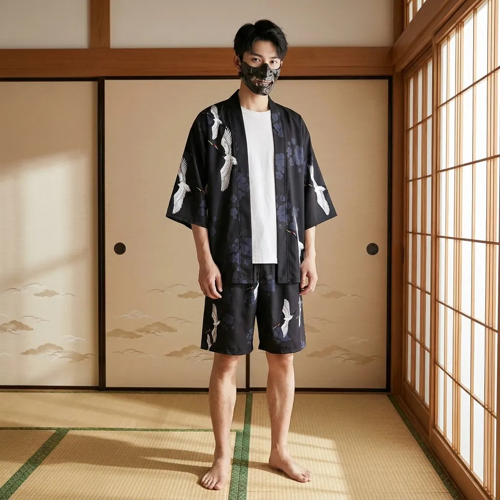 Chaqueta haori hombre y short a juego vista frontal
