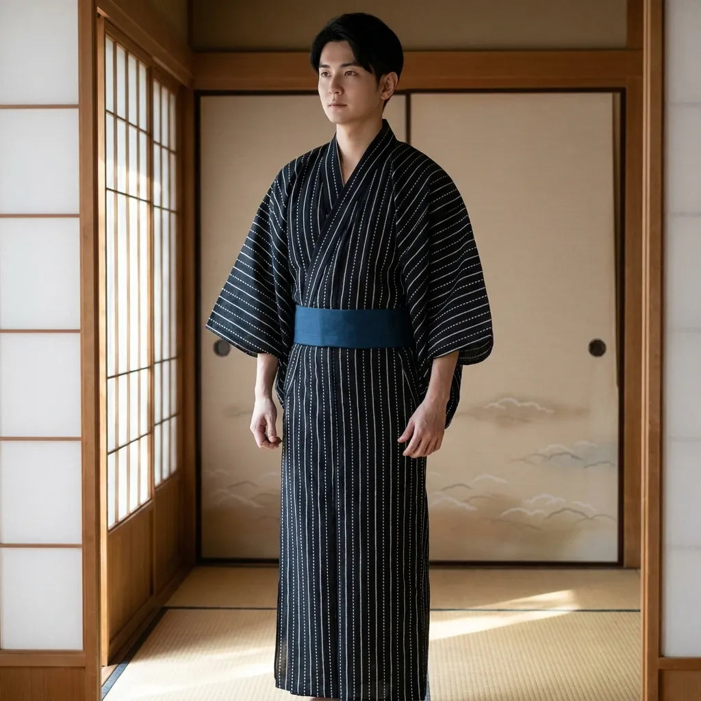 Kimono cosplay negro con mangas tres cuartos