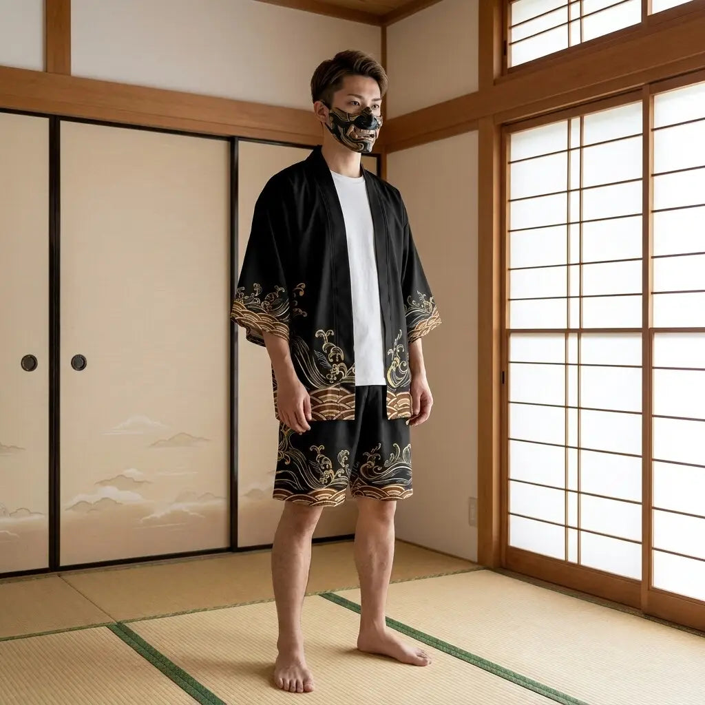 Conjunto kimono japonés de verano vista frontal