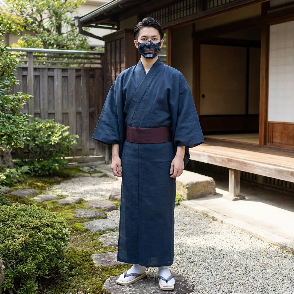 Kimono hombre japonés anudado a la cintura