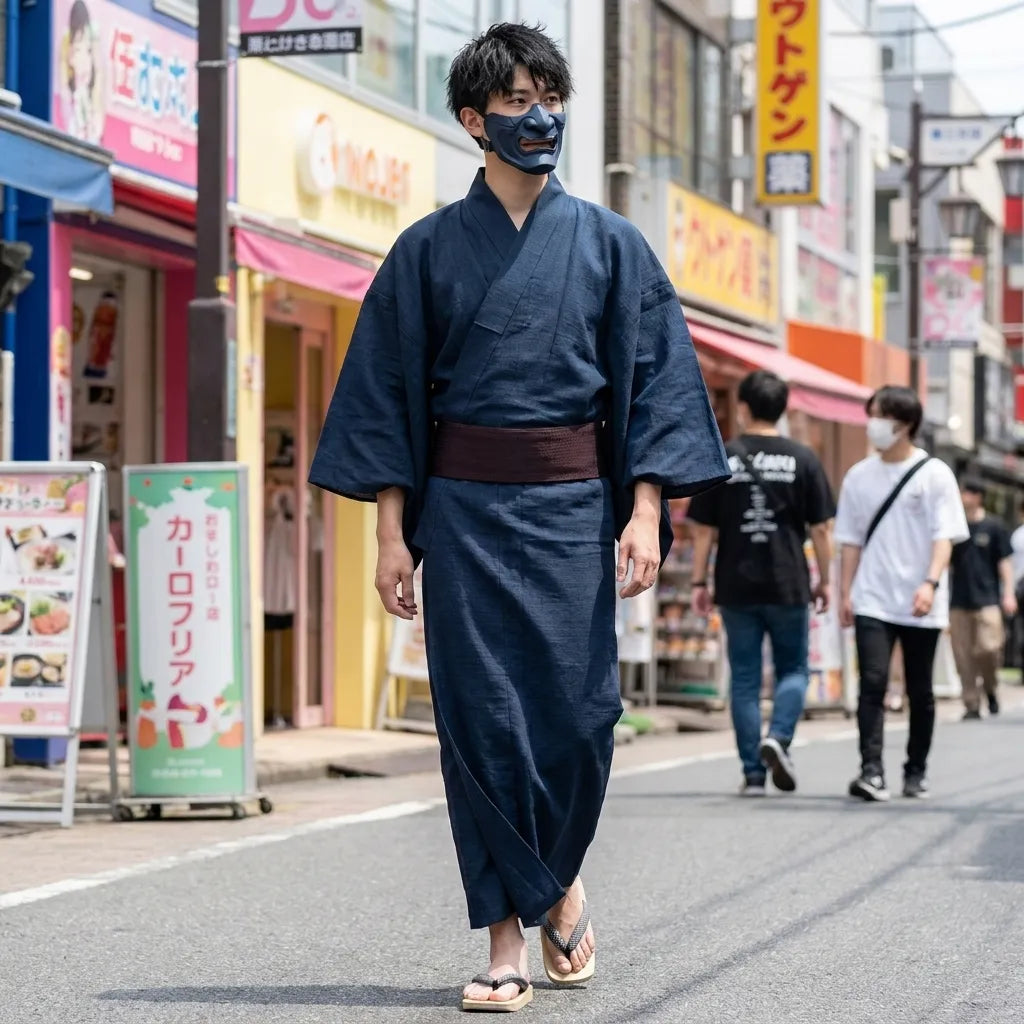 Kimono hombre tradicional, vista completa frontal