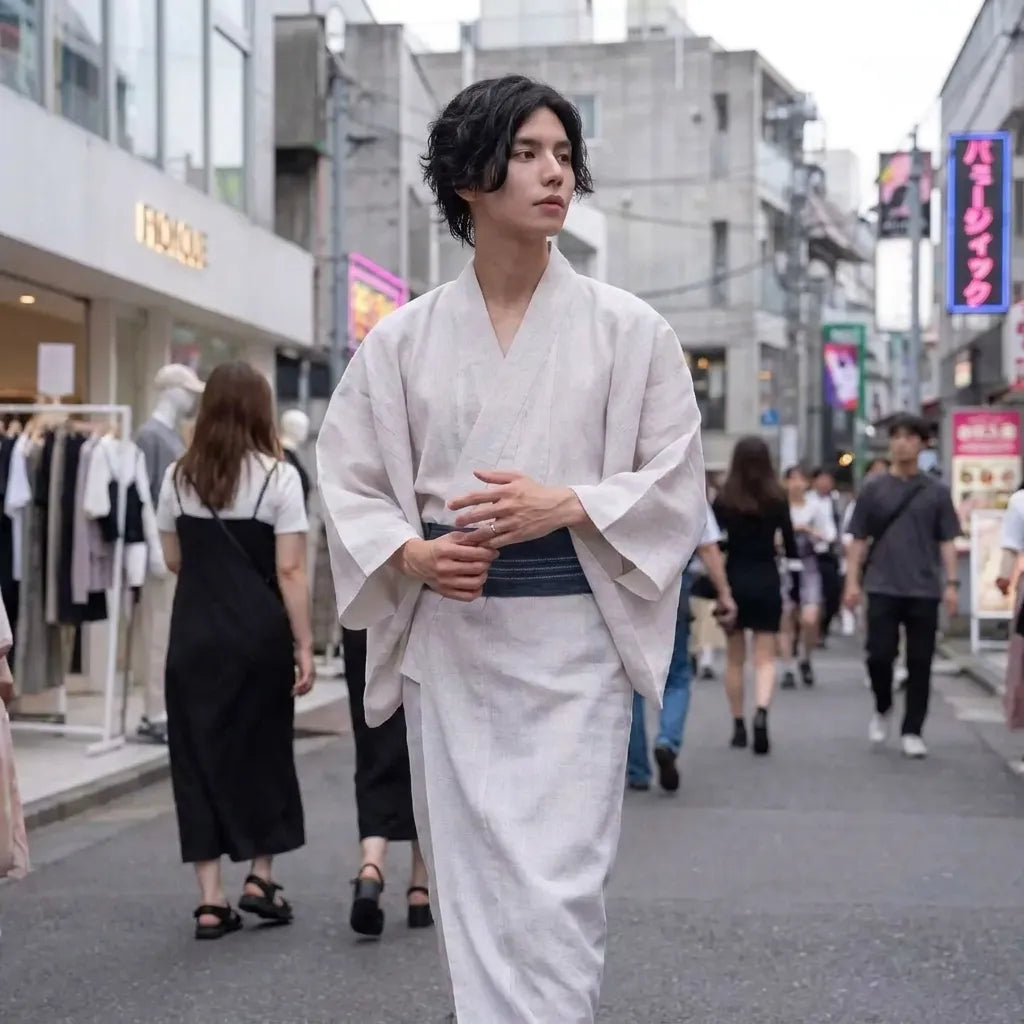Corte a tres cuartos del kimono japones blanco