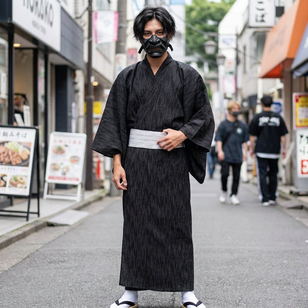 Kimono japonés hombre de algodón en corte recto
