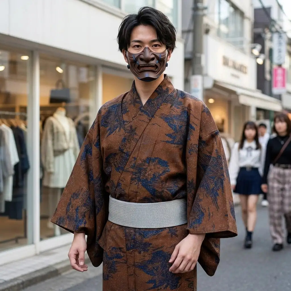 Kimono japonés hombre en tono tierra