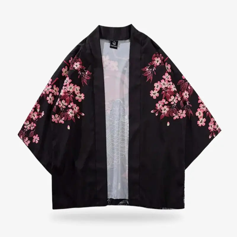 Kimono Koi Mujer llevado por un hombre en una habitación japonesa tradicional, vista frontal