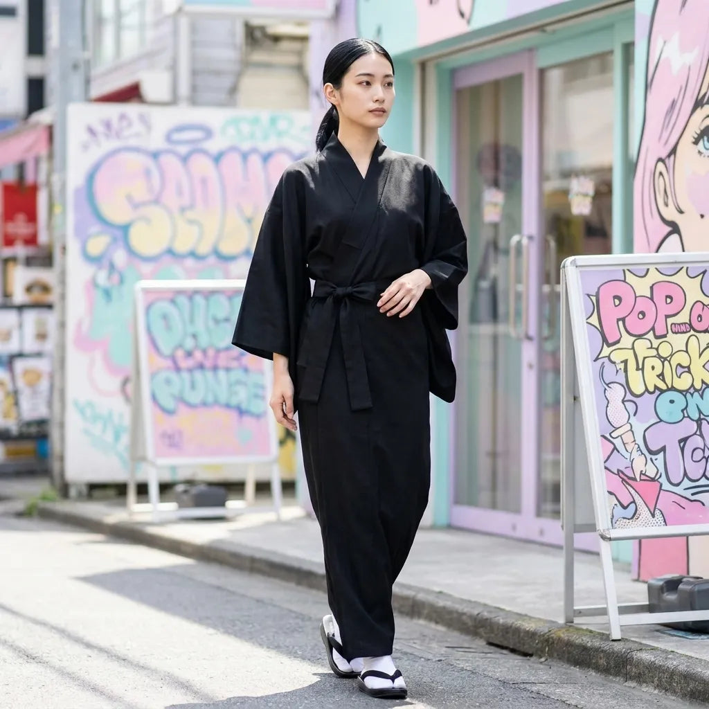 Kimono Negro Mujer vista frontal