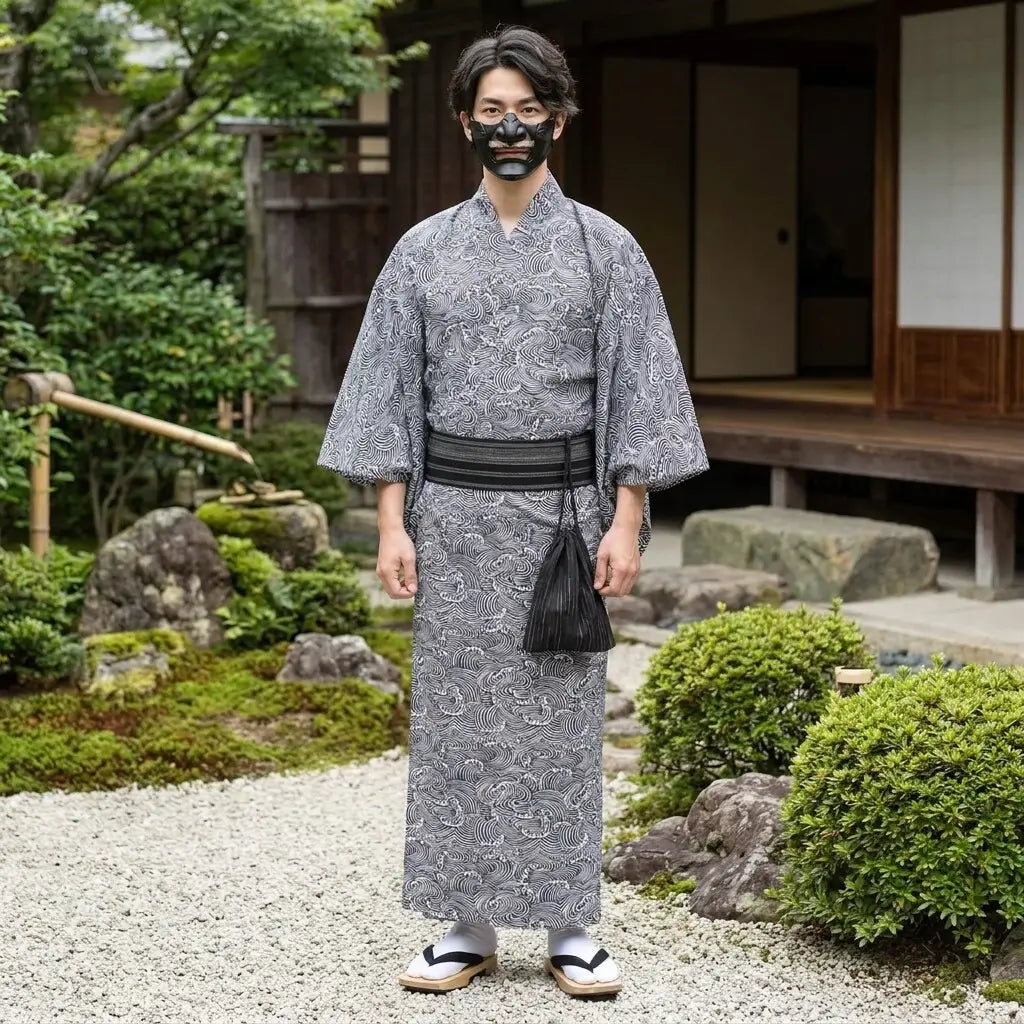 Kimono olas japonesas vista frontal en hombre