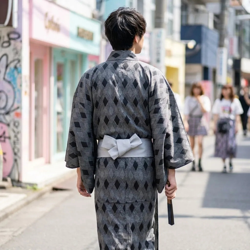 Kimono tradicional japonés hombre visto de espaldas