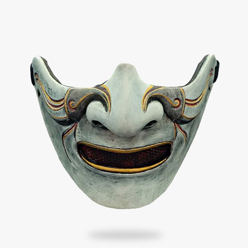 Máscara de guerrero japonés con rostro de fantasma Yurei, estilo mempo samurái