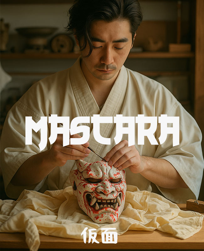 humbre trabjando sobre una mascara japonesa