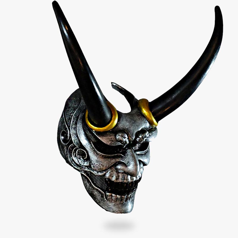 Máscara oni guerrero de cuernos y colmillos