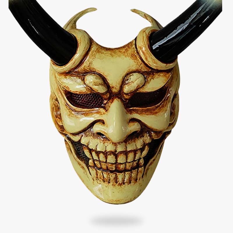 Mascara oni verde con cuernos estilo samurái