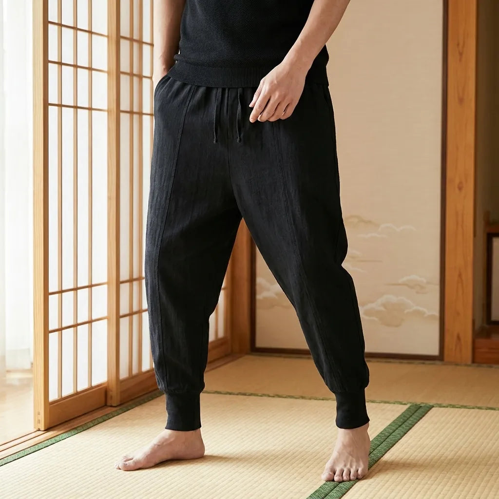 Pantalón cargo negro de estilo japonés para hombre