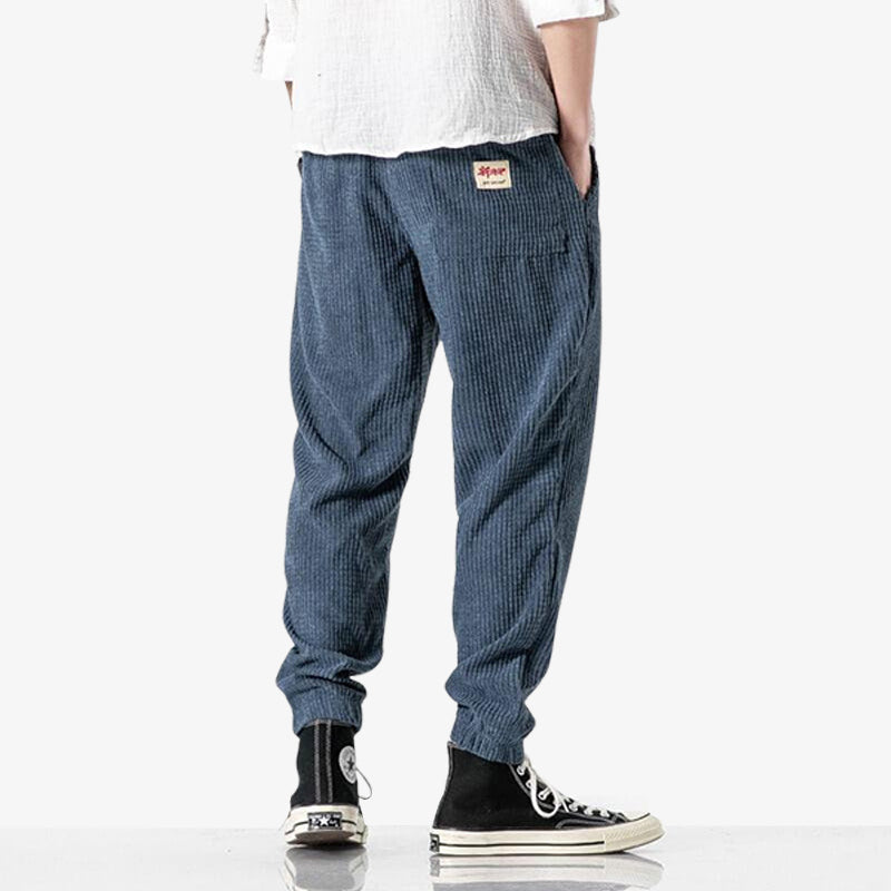 Pantalón de pana azul para hombre inspirado en la moda japonesa