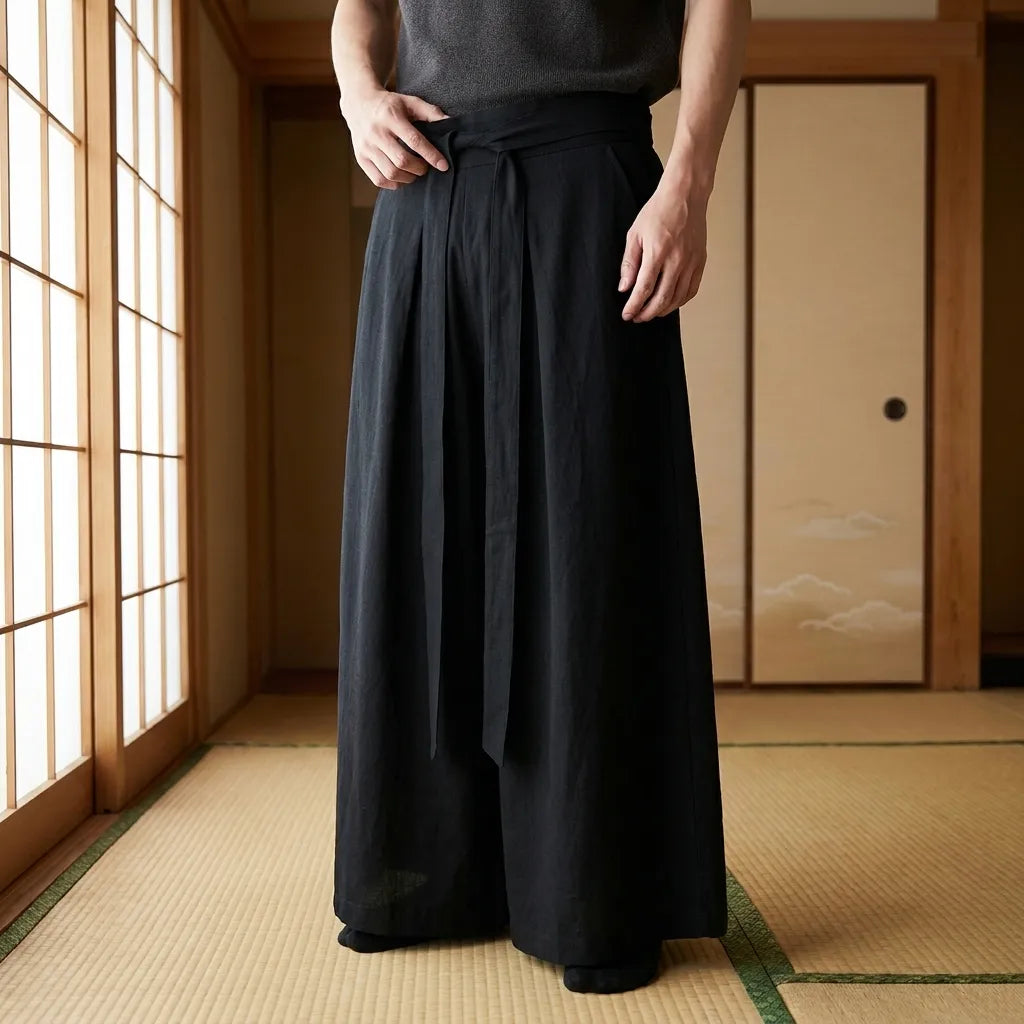 Pantalones japoneses tradicionales de corte amplio con estampado clásico