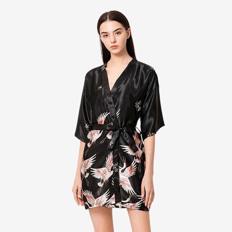 Pijama kimono mujer con estampado de grullas