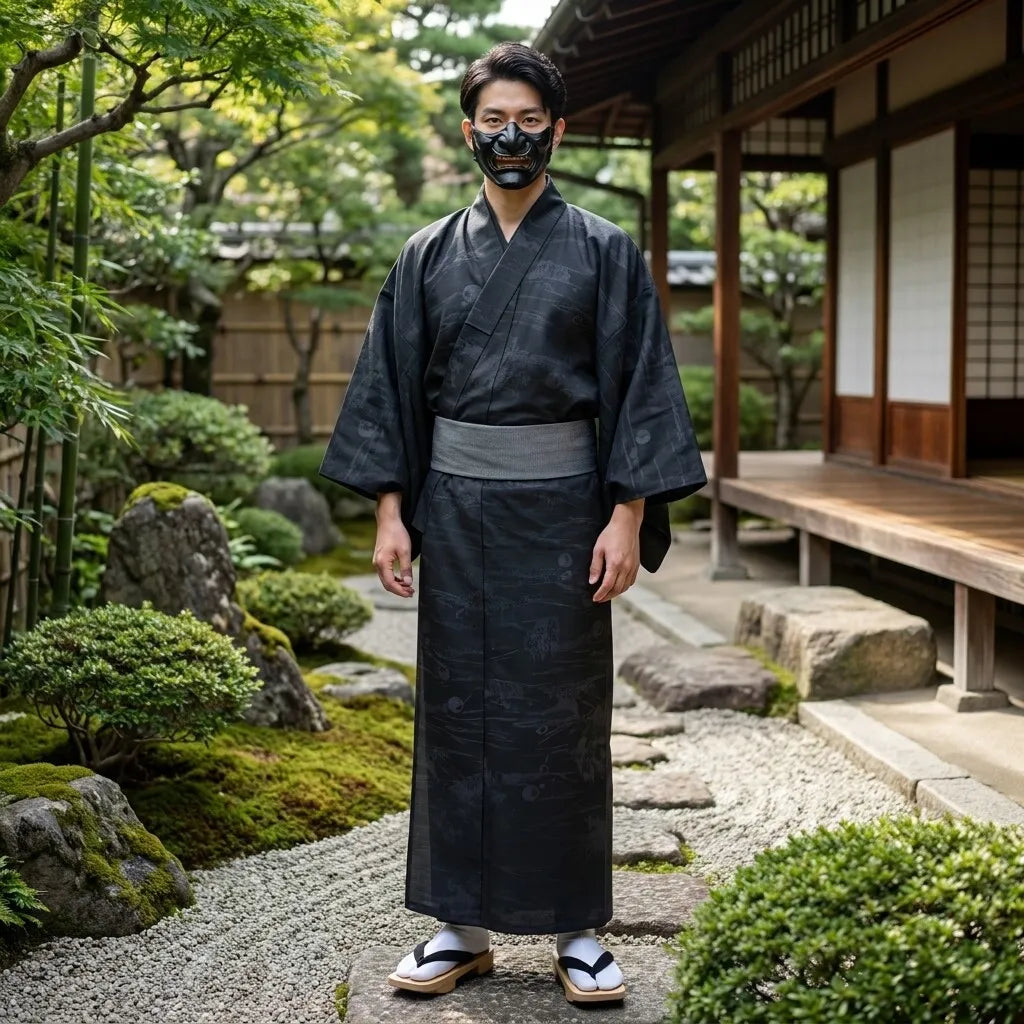 Ropa japonesa hombre con estampado sutil de bambú