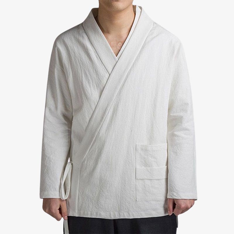Prenda samue japonesa que combina simplicidad tradicional y comodidad moderna, perfecta como ropa de descanso o de trabajo