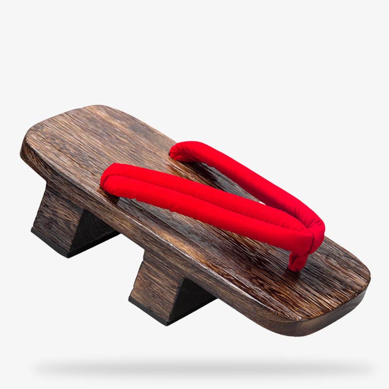 Sandalias geta contemporáneas inspiradas en diseños japoneses tradicionales, hechas a mano con madera y correa roja